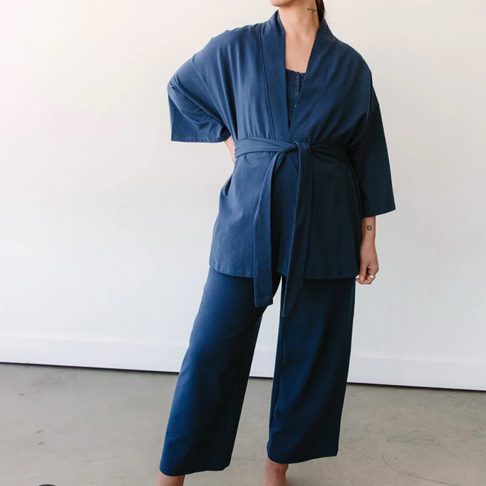 Storq 3 piece set Blue Kimono-Style Wrap Top and Pants Set